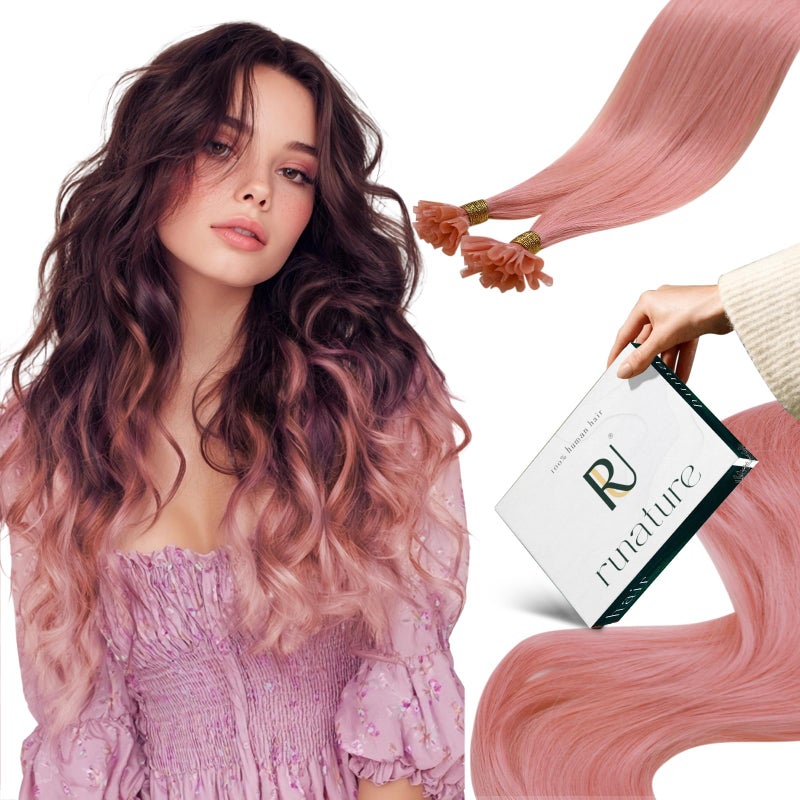 RUNATURE U Tip Hair Extensions Human Hair Pink K Tip Hair Extensions Real Human Hair Invisible Hot Fusion Tip Extensions Straight Remy Hair Utip Human Hair Extensions 14 Inch 20g 25s